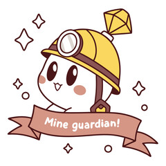 Cute cartoon character wearing a miner helmet with a gem, playful and whimsical design art