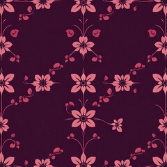Obraz premium Dark Burgundy Floral Pattern: Elegant and sophisticated, this seamless repeat pattern features stylized pink flowers and vines on a rich burgundy background. Ideal for textiles, wallpaper.