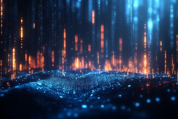 Abstract Blue and Orange Data Stream Grid