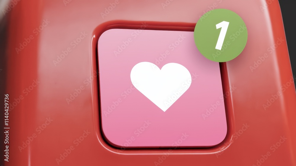 Poster A red button with a pink heart icon shows one new like notification.