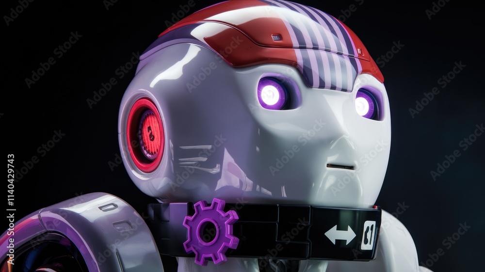 Aufkleber a close up view of a futuristic robot's head showcasing its sleek design and glowing eyes.