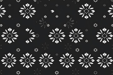 Monochromatic Floral Pattern: Elegant seamless design featuring delicate, stylized floral motifs in a sophisticated black and white palette. Perfect for textile prints, wallpapers.