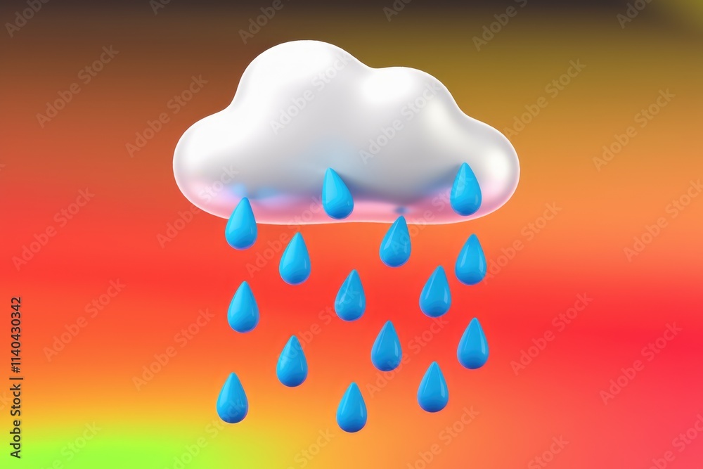 Poster A 3D rendering of a fluffy white cloud releasing multiple teardrops of rain.