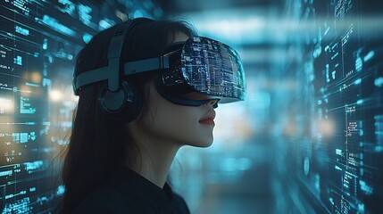 Futuristic Virtual Reality Corporate Conference Room with Holographic Data Visualization