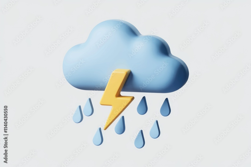 Poster 3d illustration of a thunderstorm with rain falling from a blue cloud.