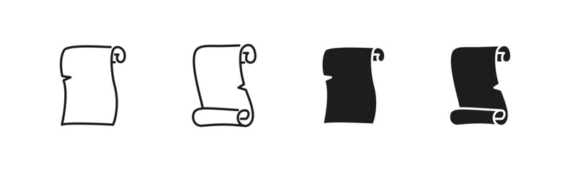 Ancient scroll icons. Historical and document scrolls symbols