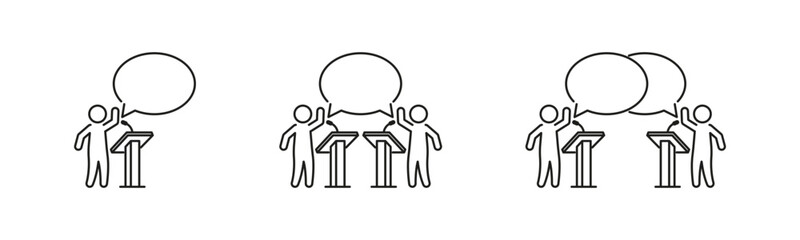 Public speaking icon set. Political declamation ector icons