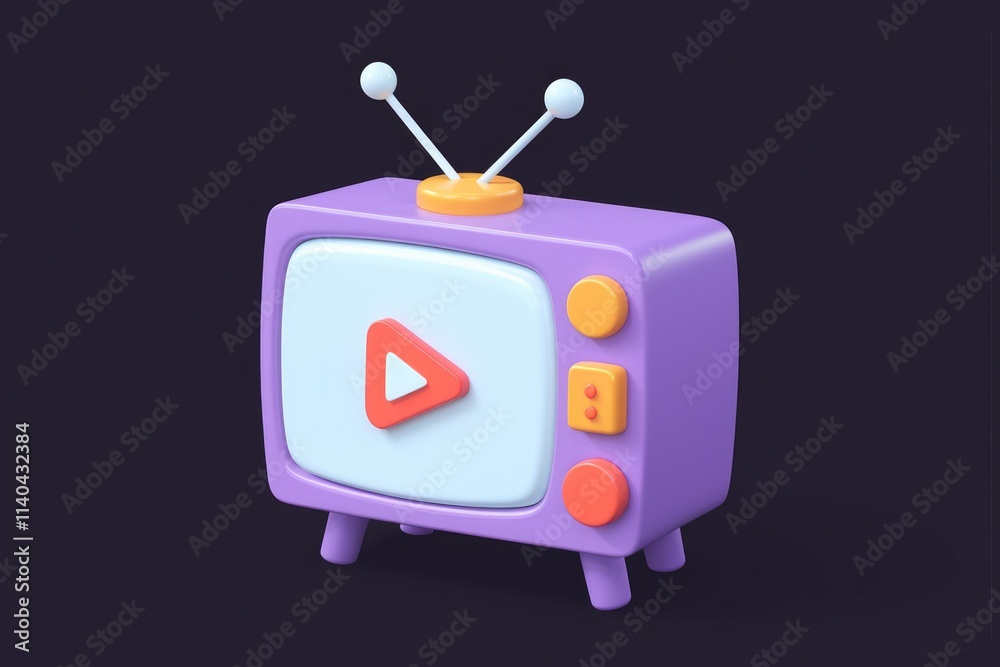 Poster A 3D rendered retro television with a play button  symbolizing video content and streaming.