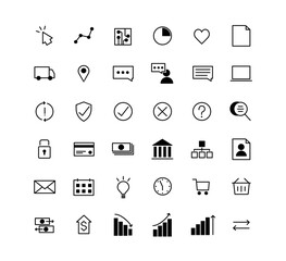 set of icons, marketing icons, stroke icons, black and white icons, minimal icons
