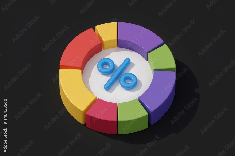 Poster colorful 3d pie chart showing data distribution percentages.