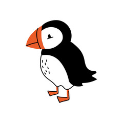 An illustration of a cute cartoon puffin. Fun Atlantic bird print.