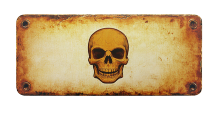 Danger board with skull emblem, isolated on transparent background
