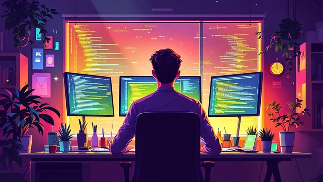 Detailed lllustration of html code on computer screen - Conceptual image for web development and programming