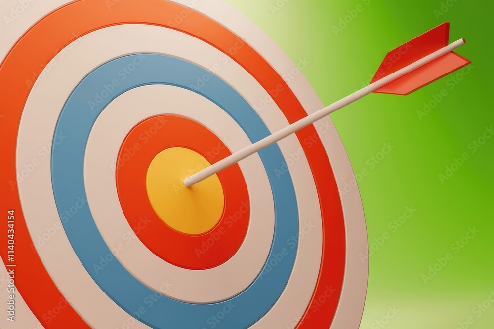 Poster an arrow hitting the bullseye of a colorful target symbolizing achieving a goal or success.