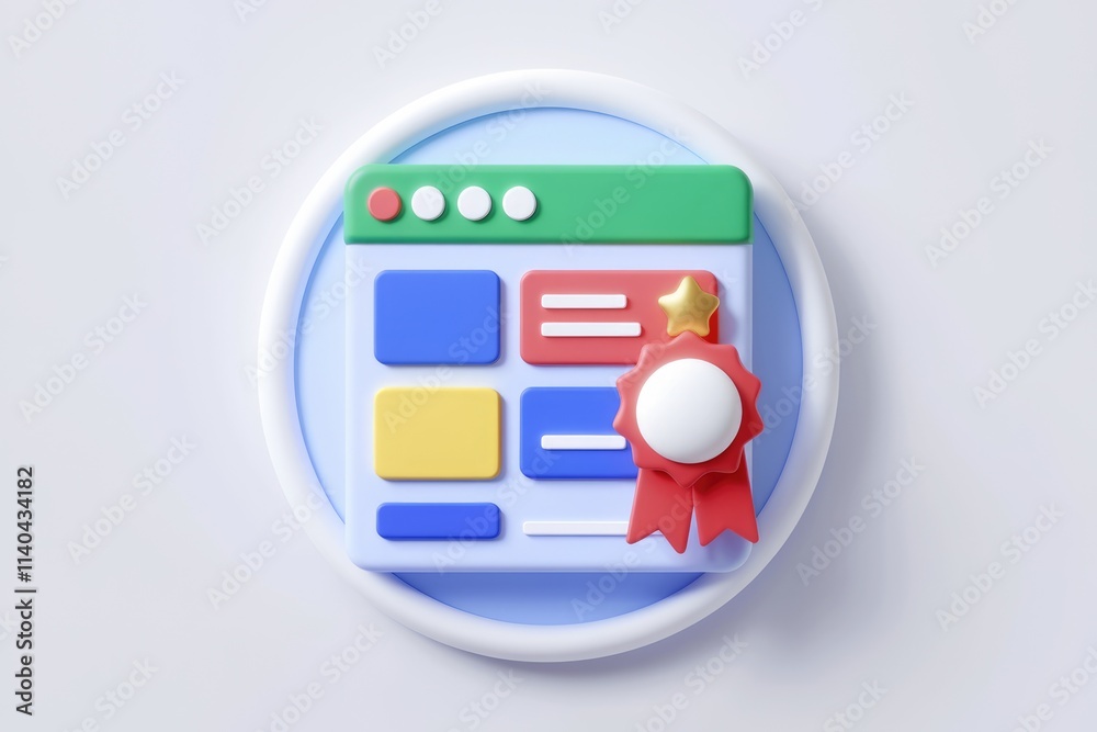 Aufkleber 3D render of a webpage interface with a badge  signifying achievement or high quality.