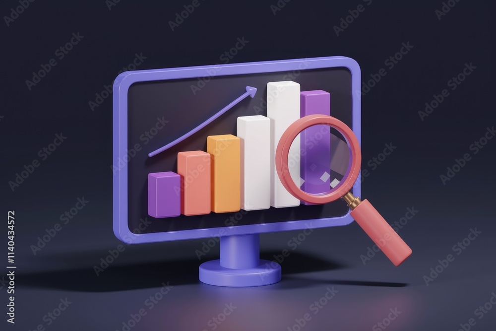 Poster Magnified bar graph symbolizes growth analysis on computer screen.