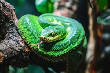 Fototapeta premium Captivating Green Snake on a Branch