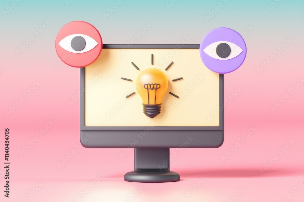 Leinwandbilder A bright idea visualized on a computer screen  viewed from two perspectives.