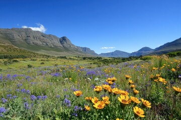 Scenic Landscape with Colorful Wildflowers in Nature