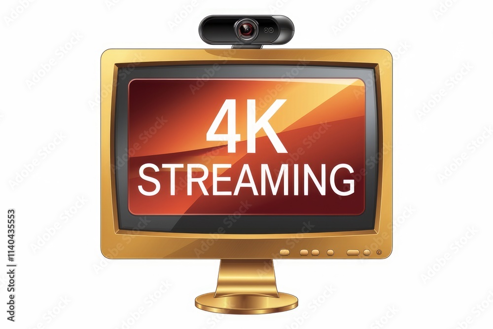 Aufkleber Gold computer monitor displaying 4K streaming with a webcam on top.