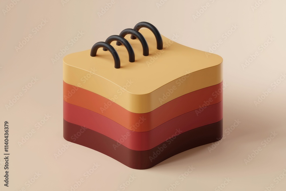Fototapete layered abstract object with curved edges and black binder clips on top. minimalist 3d render.