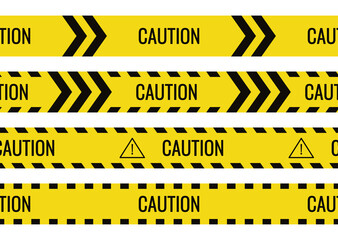 Seamless yellow and black caution tapes for safety and hazard designs. Perfect for warning borders, construction themes, and security visuals.