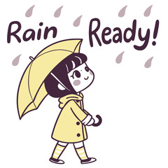 Happy Child with Umbrella in Rainy Weather Holding Umbrella with Bright Yellow Raincoat