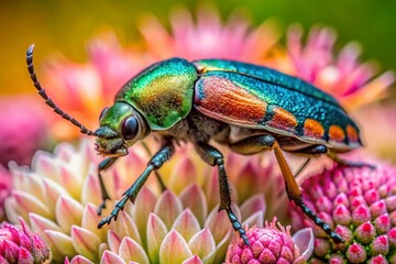 Hedgehog Beetle on Pink Flower - Macro Candid Photography, Insect Closeup, Nature Wildlife