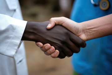 Diverse Hands Shaking in Medical Context