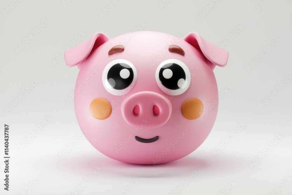 Poster Cute 3D rendering of a pig face with large eyes and a gentle expression.