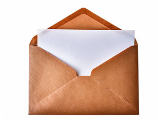 envelope with paper open brown with inserted letter visible white empty mock up correspondence on...