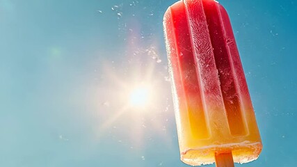 Summer treat with vibrant popsicle under bright sun in clear blue sky