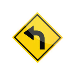 Vector illustration of a turn left traffic road sign on a white background