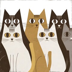Minimal art  illustration of adorable cats 