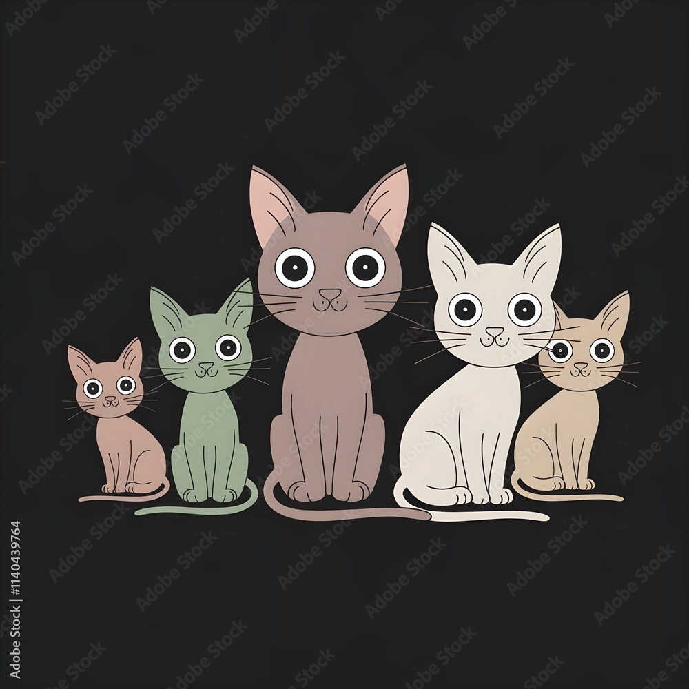 Wall mural Minimal art  illustration of adorable cats 