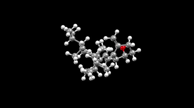 Structure of vitamin D5 (sitocalciferol). Animated 3D ball-and-stick and space-filled models, black background