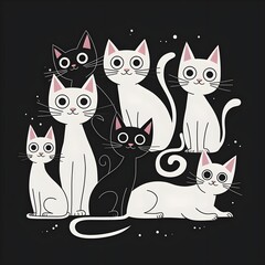 Minimal art  illustration of adorable cats kittens 