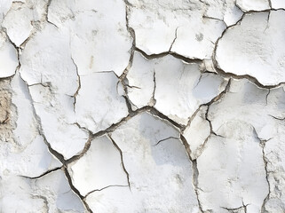 Fototapeta premium Cracked white wall texture revealing layers of worn paint and plaster over time
