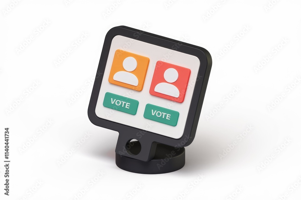 Poster A digital voting interface displays two candidate profiles with 'Vote' buttons.