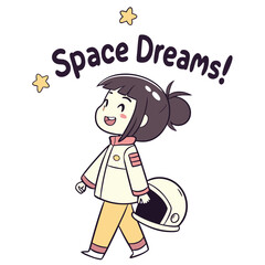 Cheerful Cartoon Character Walking with Space Helmet and Stars in a Dreamy Atmosphere