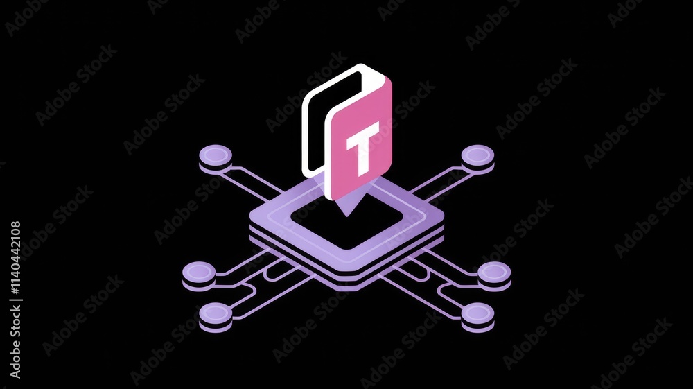 Poster Isometric design of a data center with a central 'T' indicating location and connectivity.