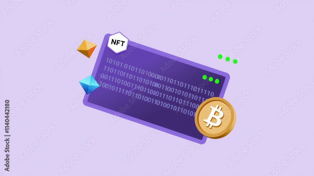 Poster nft digital asset showcasing blockchain technology and cryptocurrency.