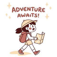 Joyful Young Explorer with Map Ready for Adventure in Playful Cartoon Style Illustration