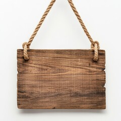 Fototapeta premium Wooden sign with rope on white, closeup