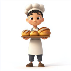 A photo illustration cartoon of baker is doing bakery 