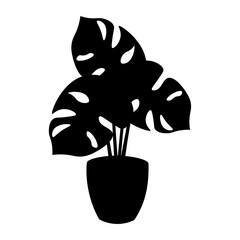 Black monstera potted plant silhouette vector illustration, monstera silhouette clip art image