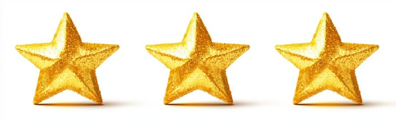 Obraz premium Three golden stars in a line, with a white background