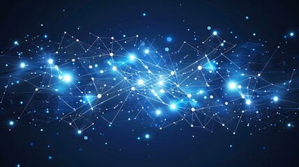 Obraz premium Abstract futuristic electronic circuit design with glowing blue and white lines on a dark background, creating a high-tech digital network vibe, with intricate geometric patterns and subtle