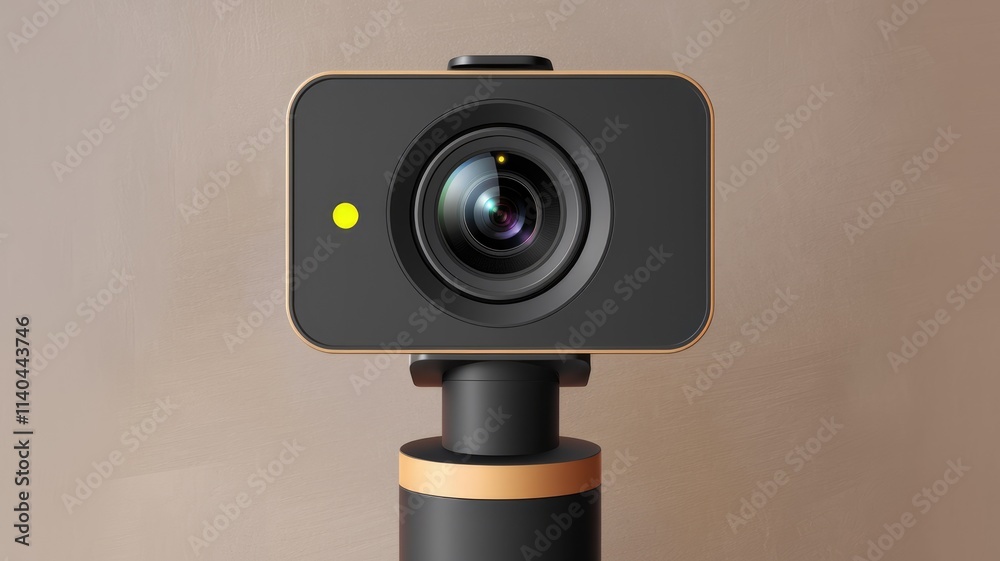 Poster a compact high quality camera on a sleek modern tripod stand ready for recording.