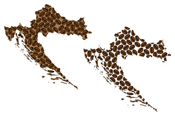 Croatia -  map of coffee bean, Republic of Croatia map made of coffee beans,